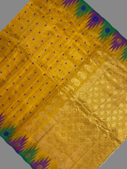 Kanchi Big Temple Border Mustard Pure Silk Saree