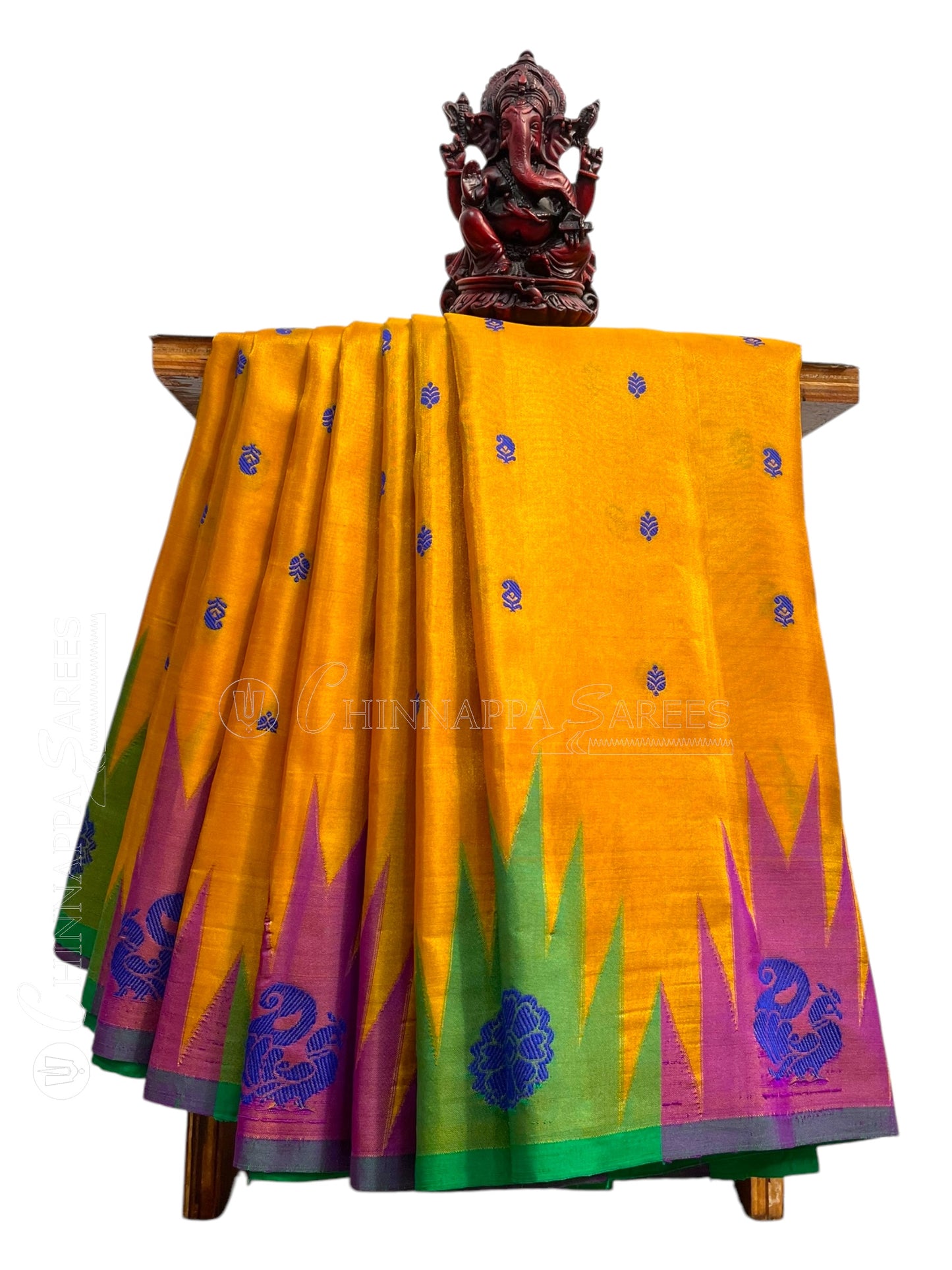 Kanchi Big Temple Border Mustard Pure Silk Saree