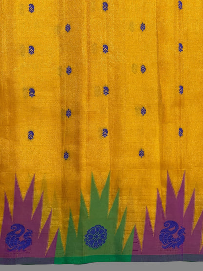 Kanchi Big Temple Border Mustard Pure Silk Saree