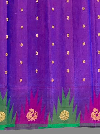 Kanchi Big Temple Border Violet Pure Silk Saree