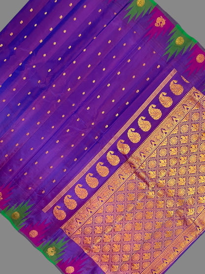 Kanchi Big Temple Border Violet Pure Silk Saree