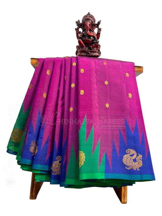 Kanchi Big Temple Border Magenta Pure Silk Saree