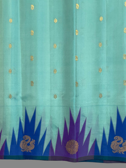 Kanchi Big Temple Border Light Blue Pure Silk Saree