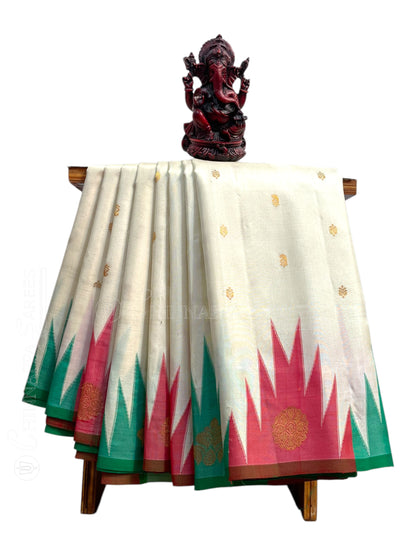 Kanchi Big Temple Border Half White Pure Silk Saree