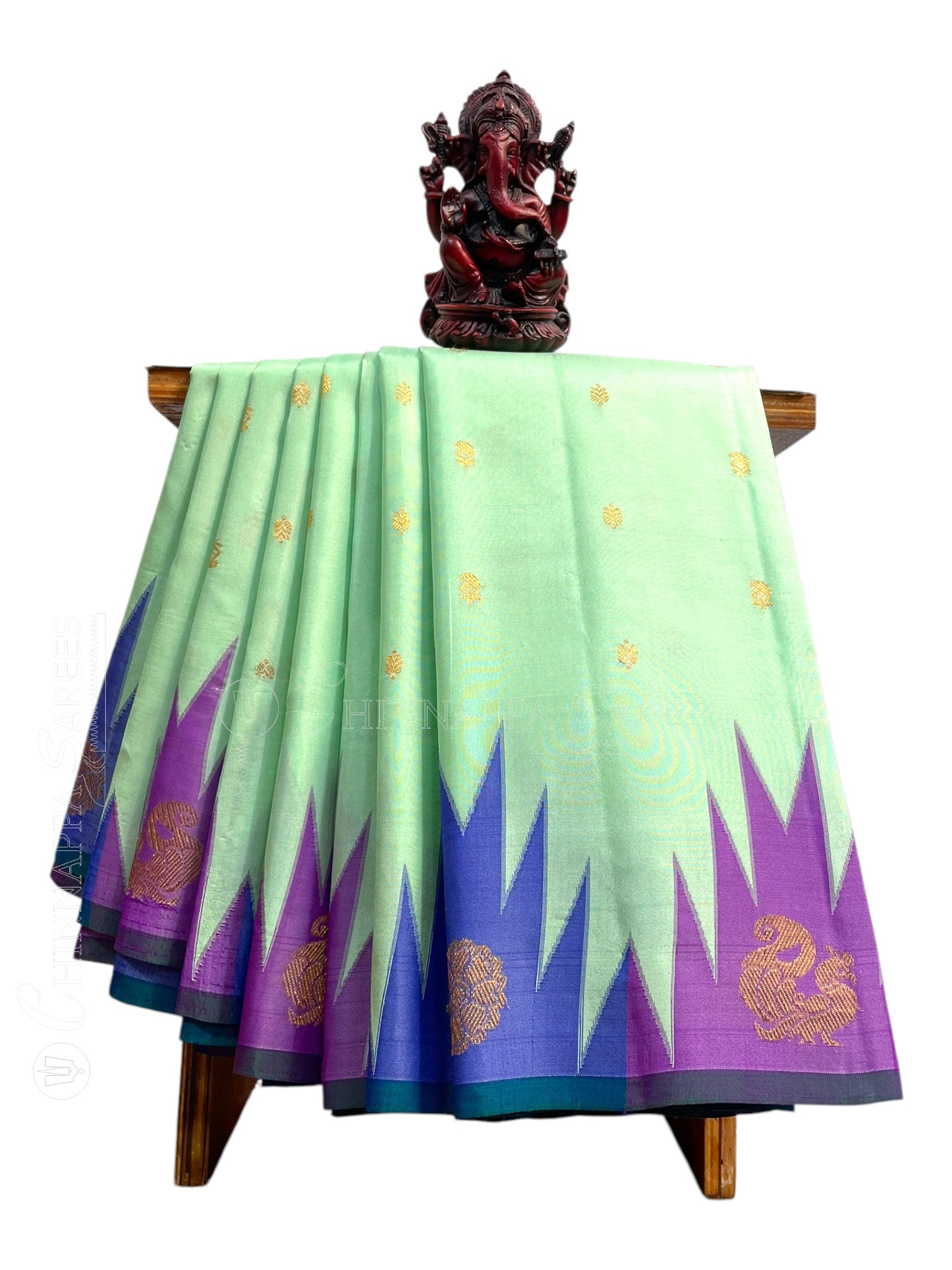 Kanchi Big Temple Border Light Pista Pure Silk Saree