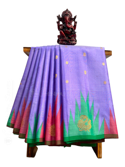 Kanchi Big Temple Border Light Lavender Pure Silk Saree