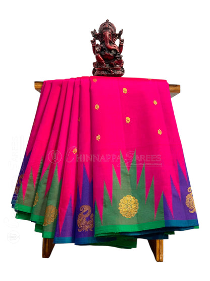 Kanchi Big Temple Border Pink Pure Silk Saree