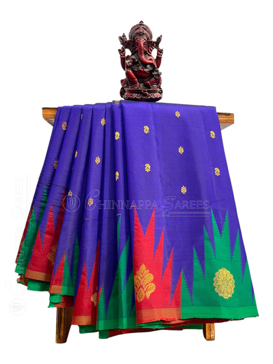 Kanchi Big Temple Border Navy Blue Pure Silk Saree