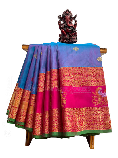 Big Gap Double Peacock Border Violet Pure Silk Saree