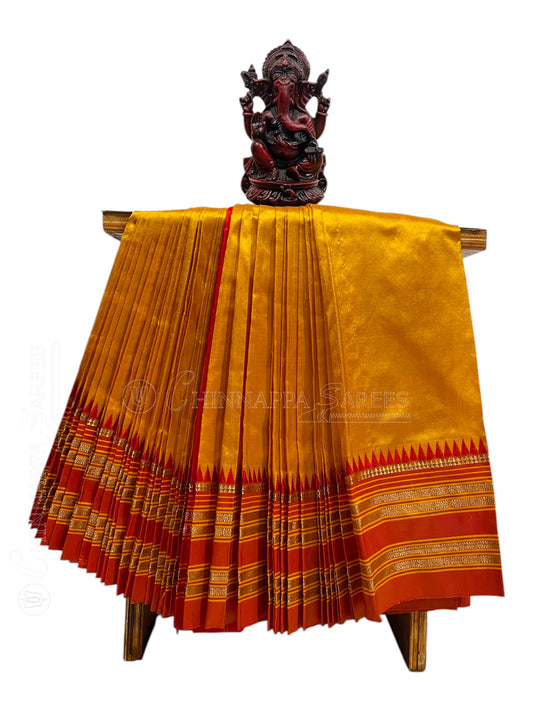 Narayanpet Plain Golden Yellow colour pure Silk Saree