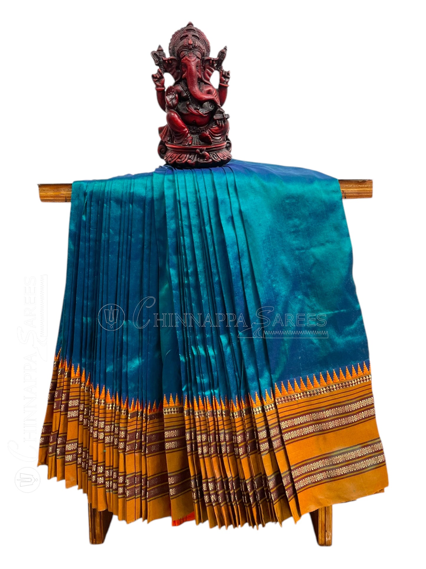 Narayanpet Plain Peacock Blue Pure Silk Saree