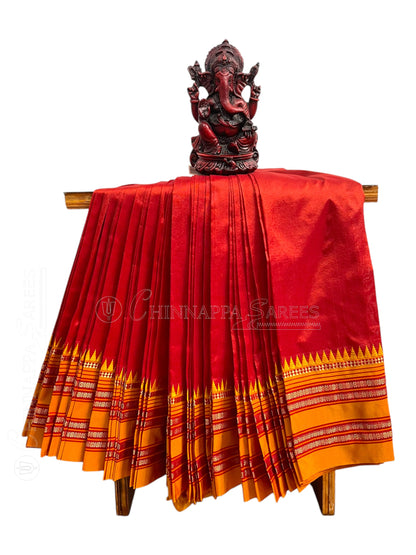 Narayanpet Plain Reddish Brown colour pure Silk Saree