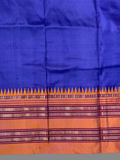 Narayanpet Plain Navy Blue Pure Silk Saree