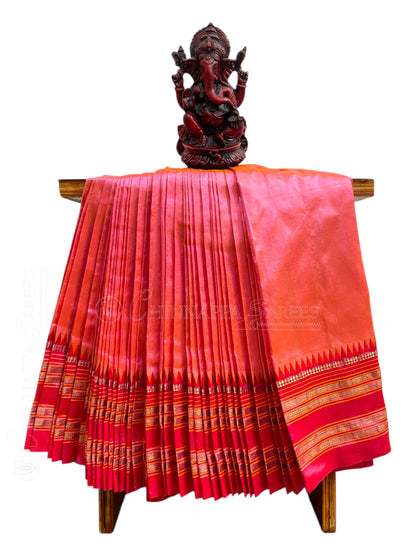 Narayanpet Plain Tomato Pink Pure Silk Saree