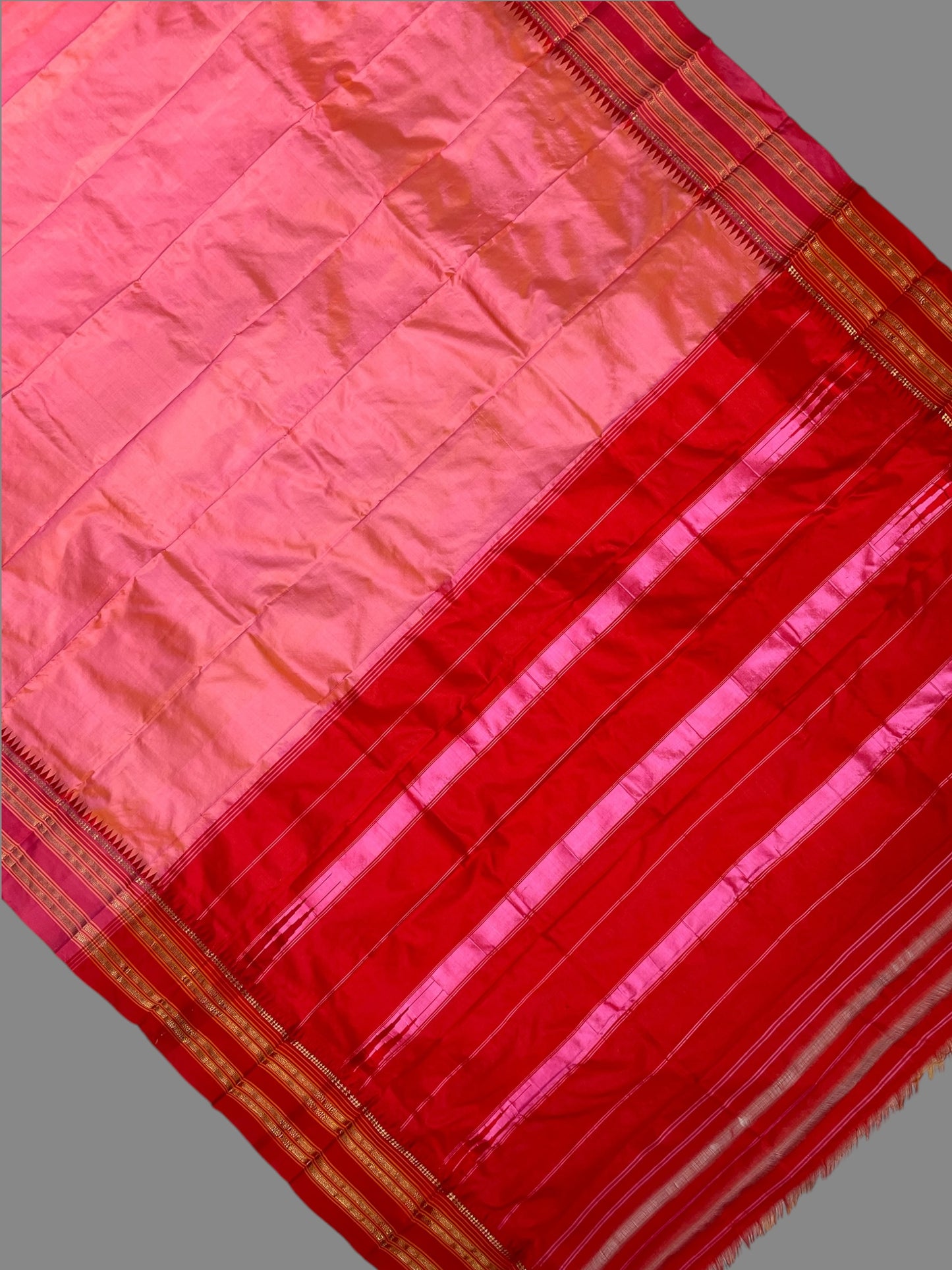 Narayanpet Plain Tomato Pink Pure Silk Saree