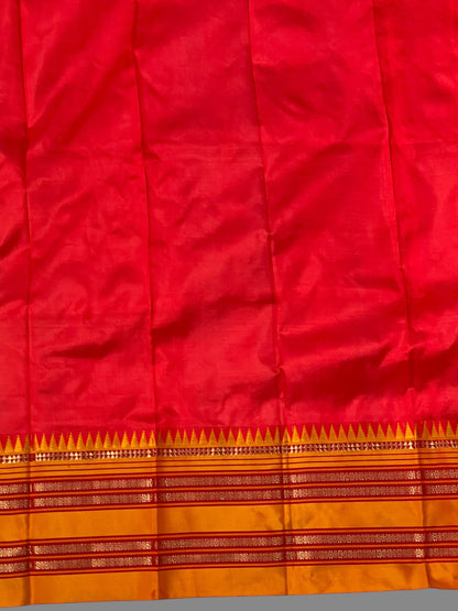 Narayanpet Plain Dark Red colour pure Silk Saree