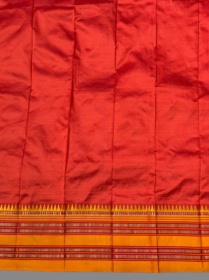 Narayanpet Plain Reddish Brown colour pure Silk Saree