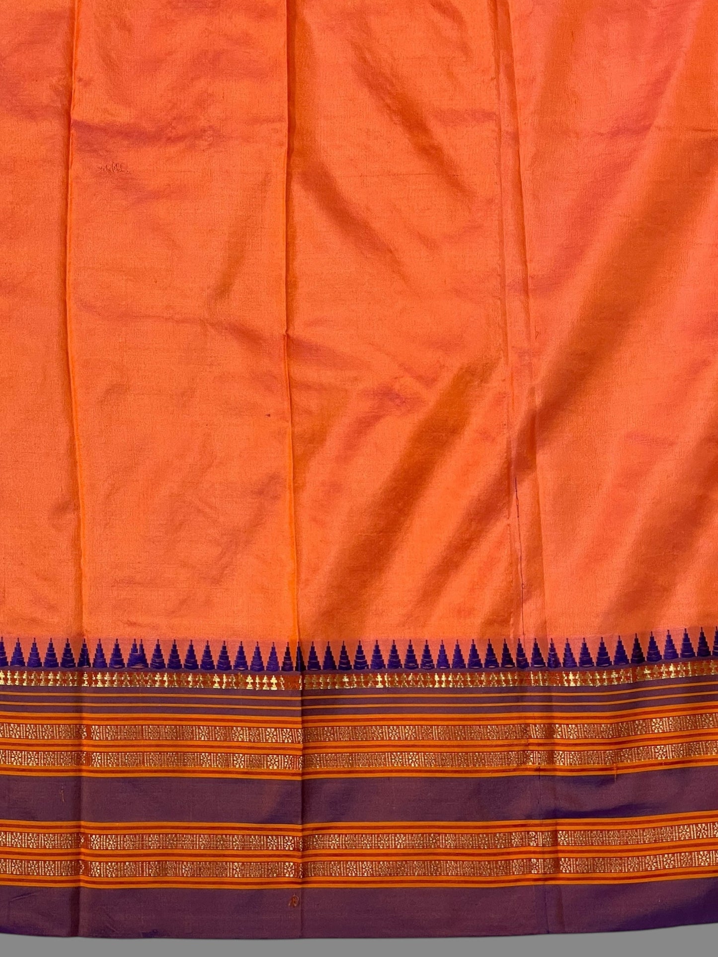 Narayanpet Plain Saffron Orange Colour Pure Silk Saree