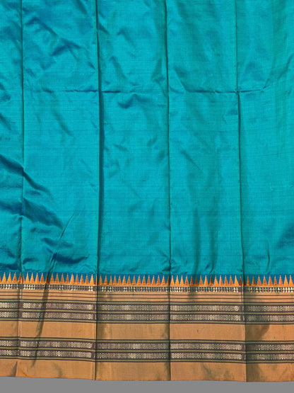 Narayanpet Plain Peacock Blue Pure Silk Saree