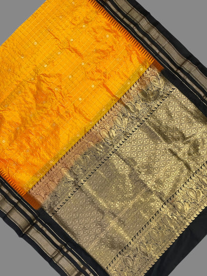 Peshwai Big Checks Orange Pure Silk Saree