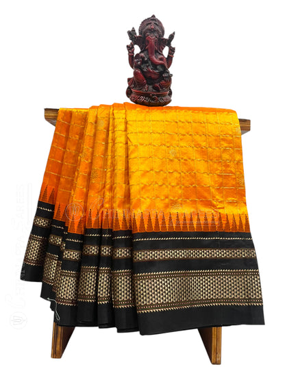 Peshwai Big Checks Orange Pure Silk Saree