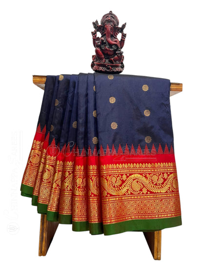 Ankita Border Navy Blue Pure Silk Saree