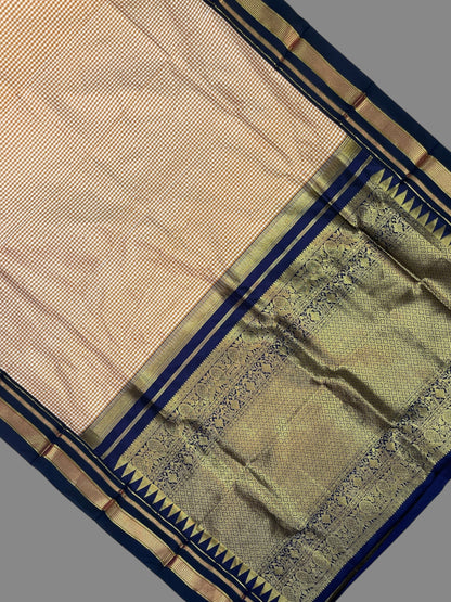 Peshwai Checks Cream Pure Silk Saree