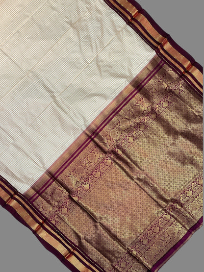 Peshwai Checks Cream 1 Pure Silk Saree