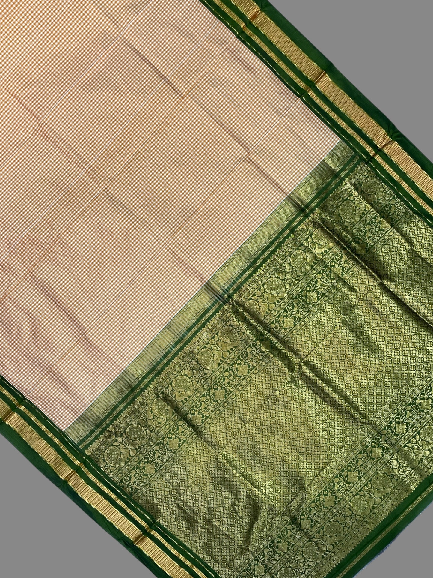 Peshwai Checks Cream 2 Pure Silk Saree