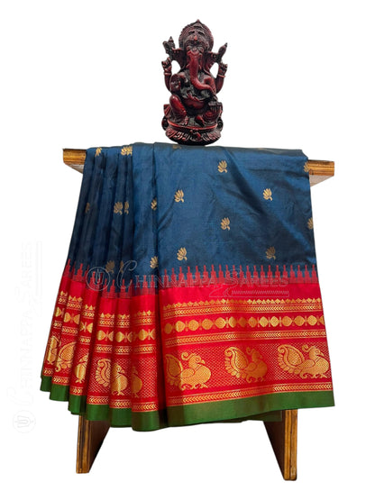 Mahalaxmi Border Peacock Blue Pure Silk Saree