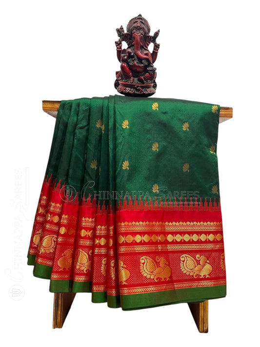 Mahalaxmi Border Bottle Green Pure Silk Saree