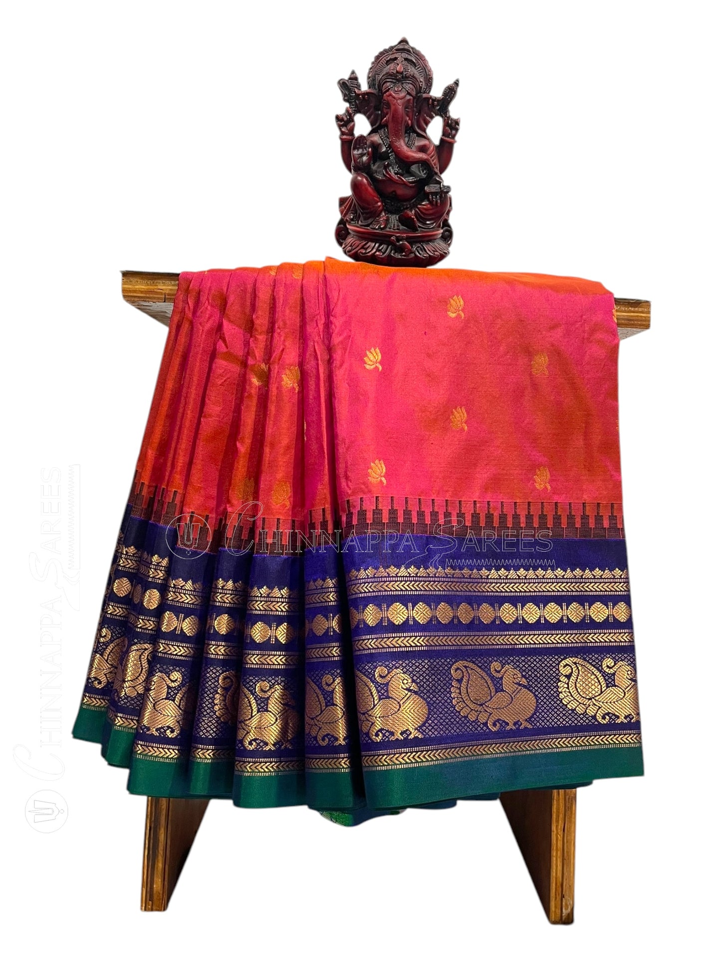 Mahalaxmi Border Tomato Pink Pure Silk Saree