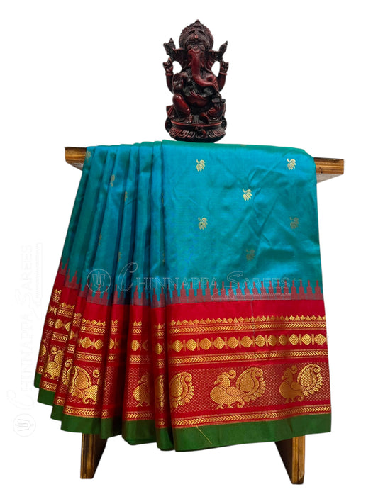 Mahalaxmi Border Ananda Blue Pure Silk Saree