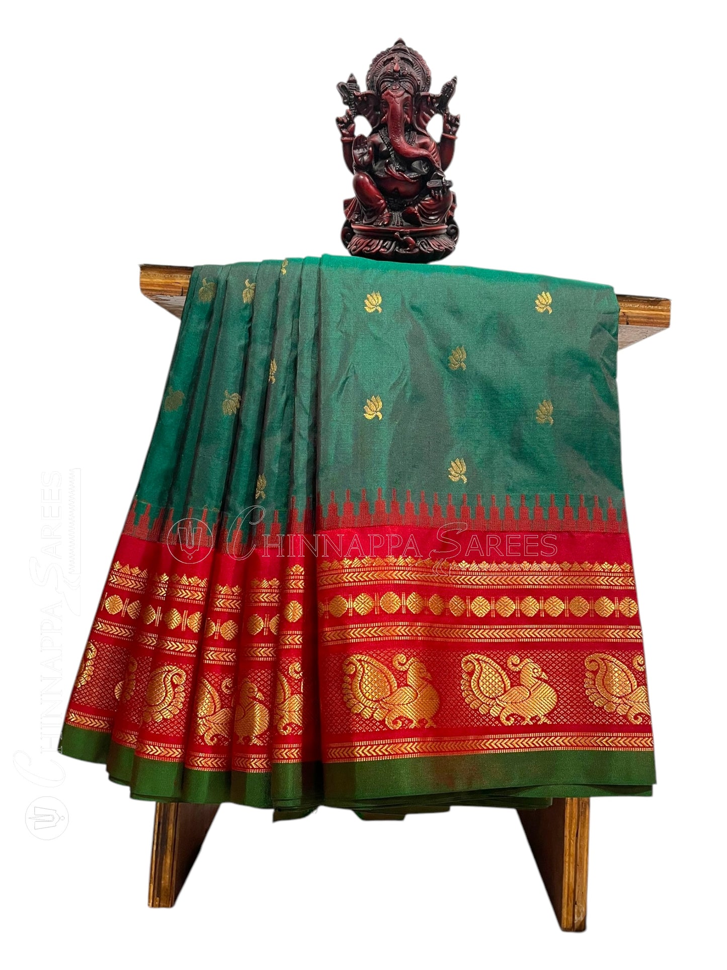 Mahalaxmi Border Dull Green Pure Silk Saree