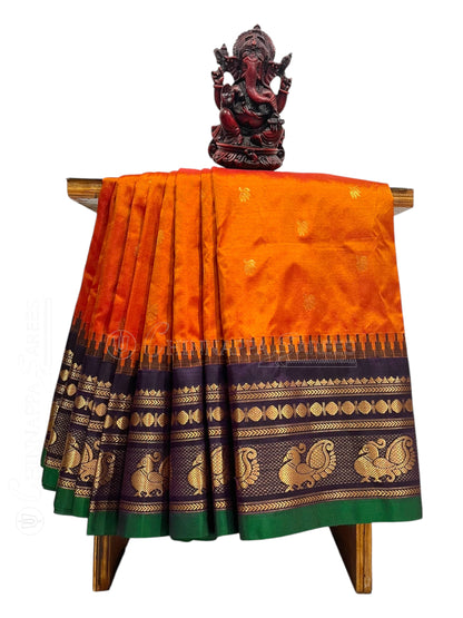 Mahalaxmi Border Orange Pure Silk Saree