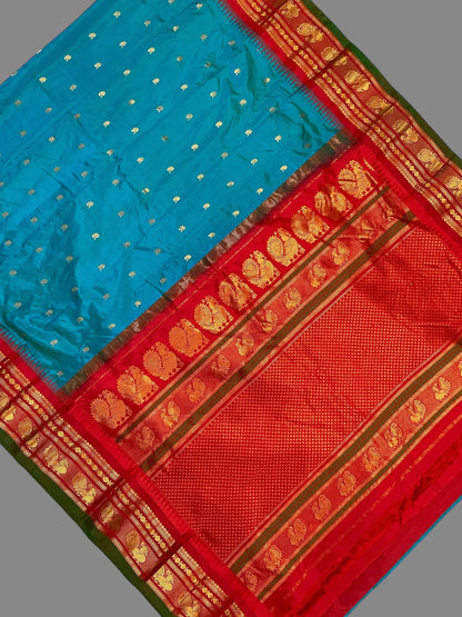 Mahalaxmi Border Ananda Blue Pure Silk Saree