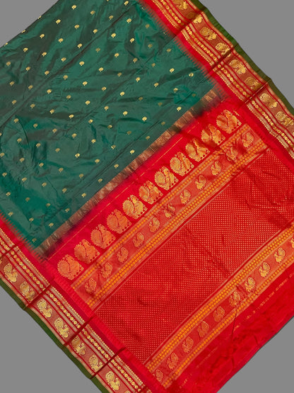 Mahalaxmi Border Dull Green Pure Silk Saree