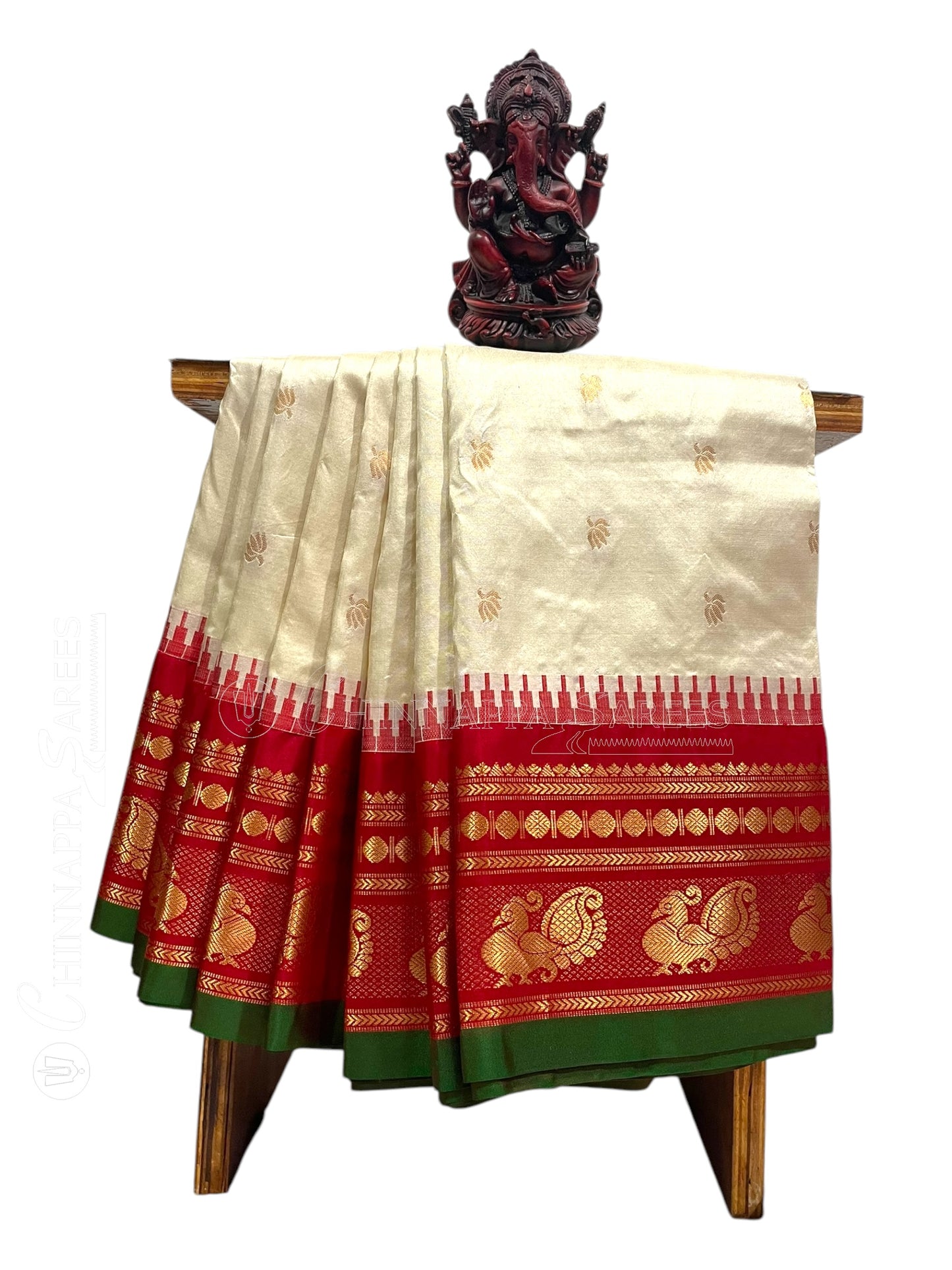 Mahalaxmi Border Cream Pure Silk Saree