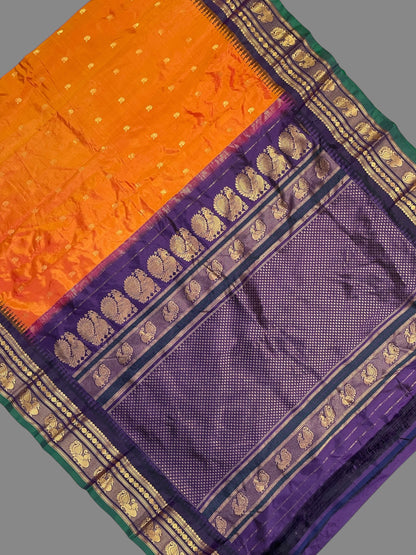 Mahalaxmi Border Orange Pure Silk Saree