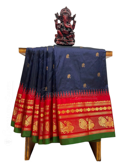 Mahalaxmi Border Navy Blue Pure Silk Saree