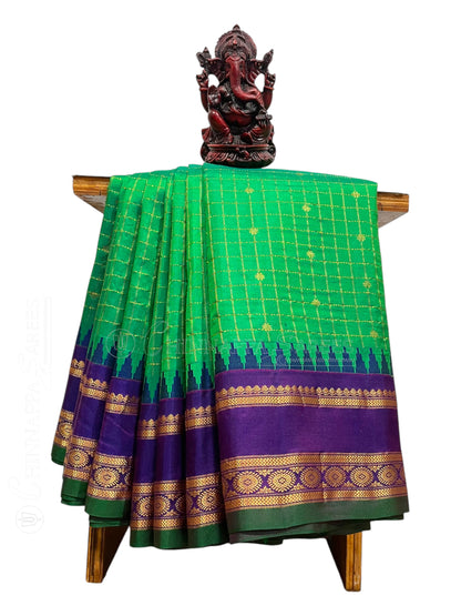 Gap Border Checks Emerald Green Pure Silk Saree