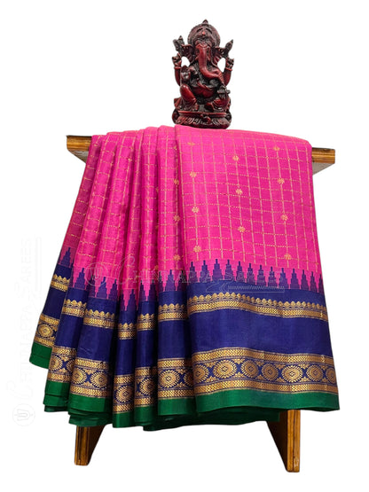 Gap Border Checks Pink Pure Silk Saree