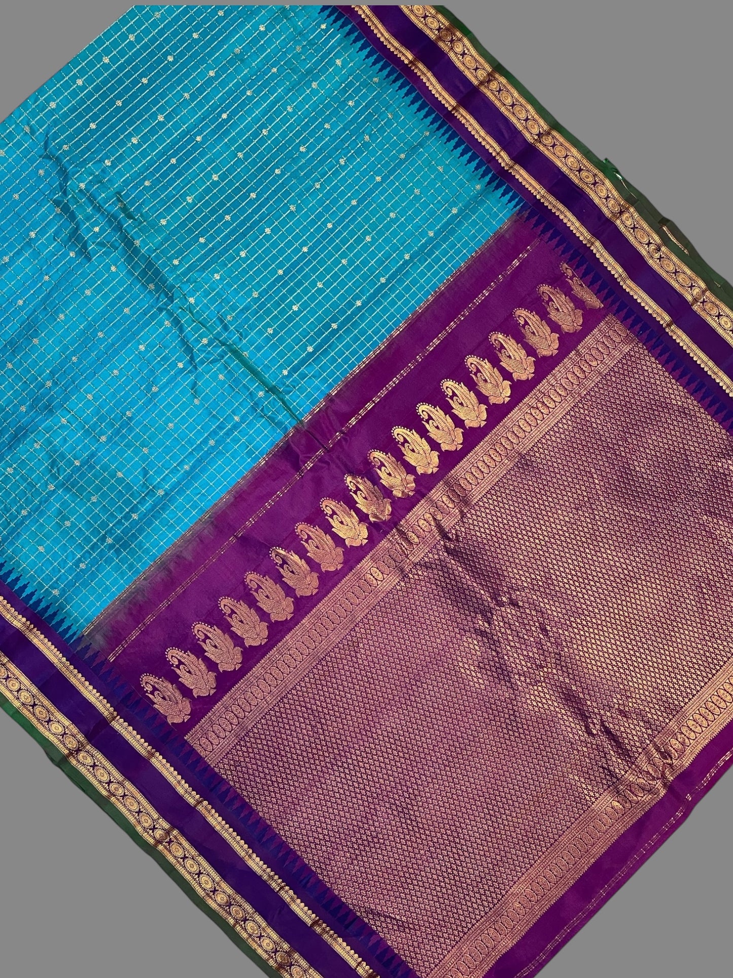 Gap Border Checks Ananda Blue1 Pure Silk Saree