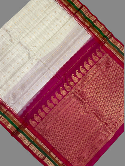 Gap Border Checks Cream Pure Silk Saree