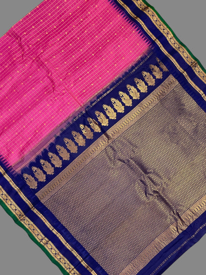 Gap Border Checks Pink Pure Silk Saree