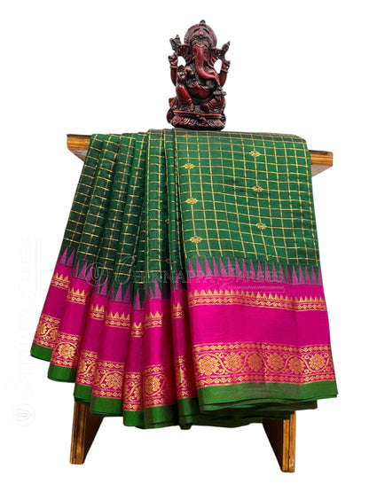 Gap Border Checks Dark Green Pure Silk Saree