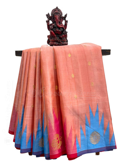 Kanchi Big Temple Border Baby Pink Pure Silk Saree