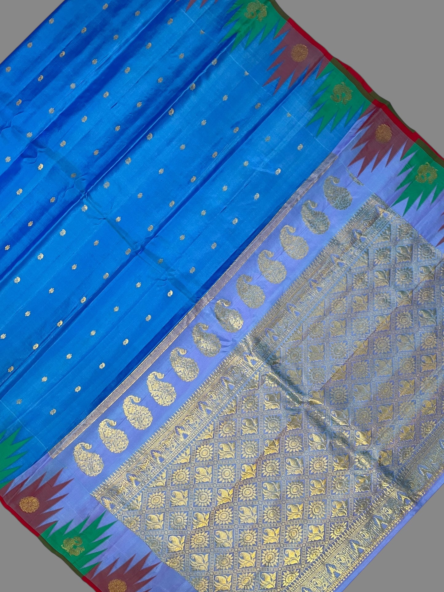 Kanchi Big Temple Border Light Blue Pure Silk Saree