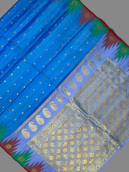 Kanchi Big Temple Border Light Blue Pure Silk Saree