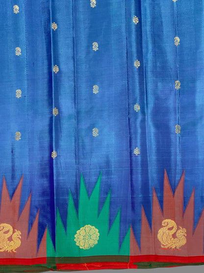 Kanchi Big Temple Border Sky Blue Pure Silk Saree